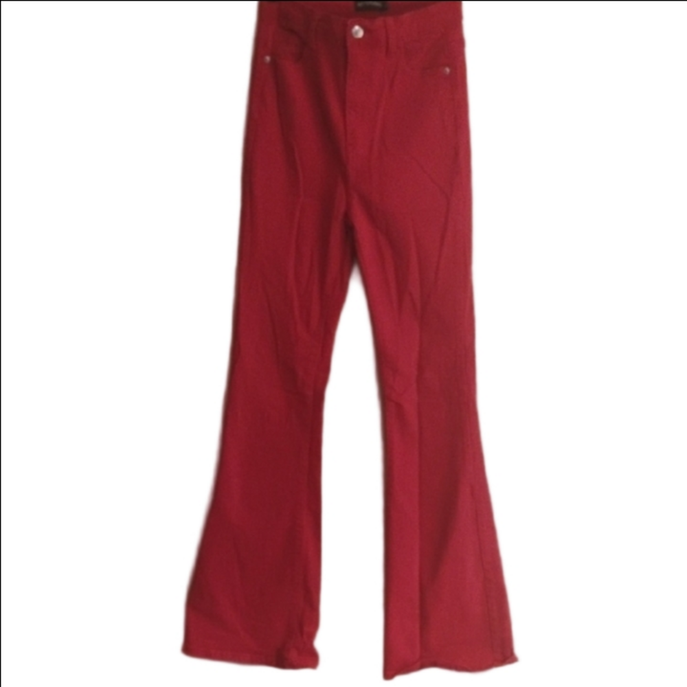 PrettyLittleThing Fiery Red Flare  Jeans. Size 4. So Great For Valentine's Day!